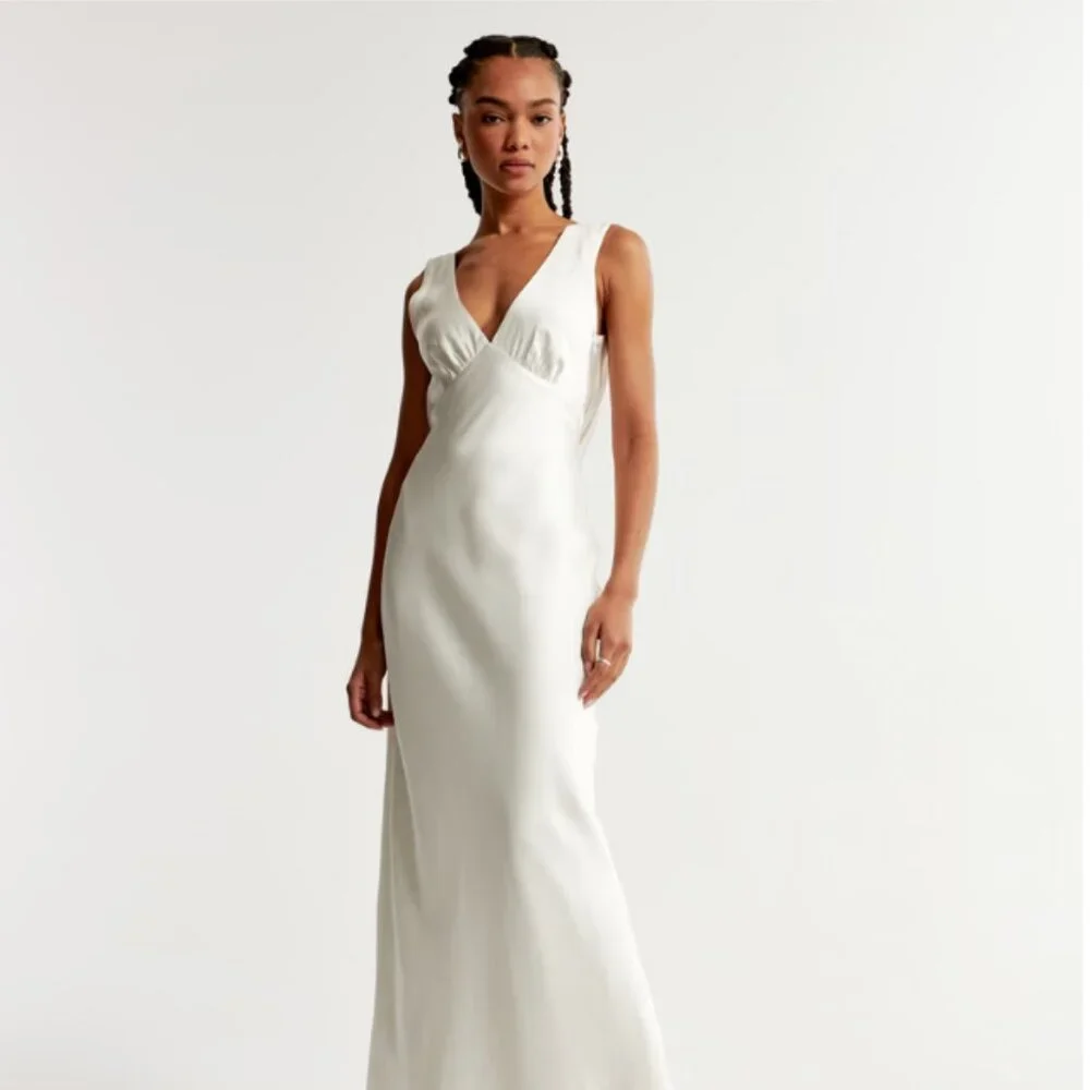 Abercrombie & Fitch Plunge Cowl Back Maxi Dress (White) - Picture 1 of 9